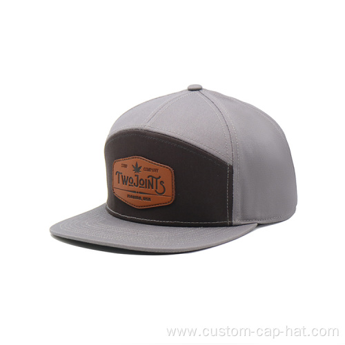 7 Panel Snapback Cap with Leather Patch